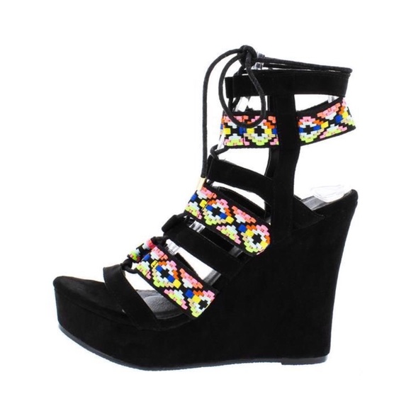 Embroider Lace Up Platform Wedges! - Picture 3 of 7